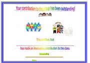 English Worksheet: certificate -contribution to the class