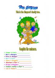 English Worksheet: THE SIMPSONS FAMILY TREE