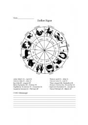 English Worksheet: zodiac signs 