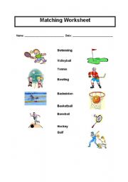 English worksheet: Sports Matching Worksheet