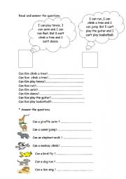 English Worksheet: can-cant