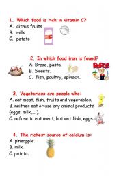 English Worksheet: Quiz about food