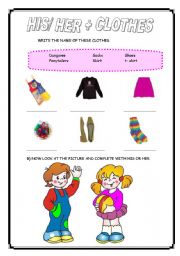 English Worksheet: HIS/ HER + CLOTHES