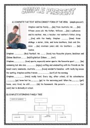 English Worksheet: present simple / Reading comprehension