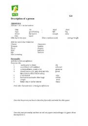 English Worksheet: description of a person