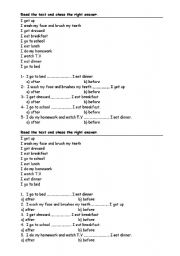 English worksheet: before after