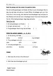English Worksheet: Ant the Grasshopper