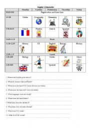 English Worksheet: School timetable