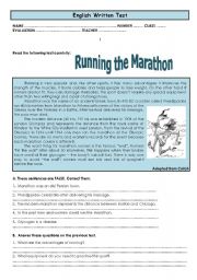 English Worksheet: test running the marathon