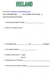 English worksheet: webquest on Ireland