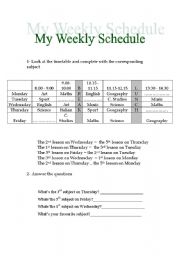 English worksheet: My Weekly Schedule