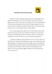 English Worksheet: Gasoline Prices