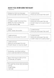 English Worksheet: Have you ever seen the rain? by Creendance