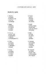English Worksheet: Countries and capitals quiz