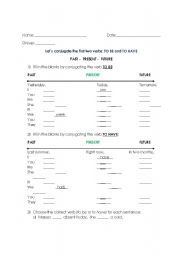 English worksheet: Lets conjugate the first 2 verbs! (to be and to have)