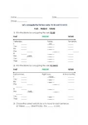 English Worksheet: Lets conjugate the first 2 verbs! (to be and to have)
