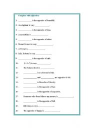 English worksheet: Complete with adjectives