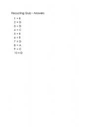 English Worksheet: Recycling Quiz Answers