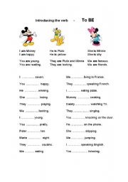 Disney Themed Worksheet: Introducing the verb: TO BE