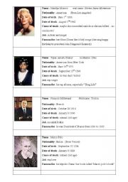 English Worksheet: Biography cards