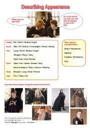 English Worksheet: Studying appearance with Harry Potter