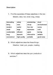 English worksheet: describing