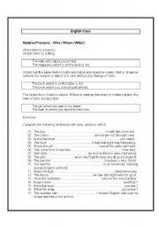 English Worksheet: Relative Pronouns - Who / Whom / Which