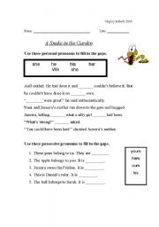 English Worksheet: personal and possessive pronouns