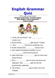 English Worksheet: RNGLISH GRAMMAR QUIZ