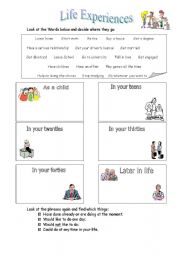 English Worksheet: Life Experiences