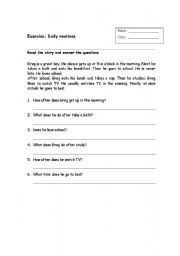 English Worksheet: Reading: Daily Routine