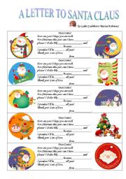 English Worksheet: A LETTER TO SANTA CLAUS