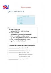 English worksheet: question words