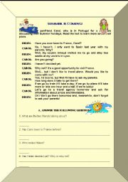 English Worksheet: Summer Holidays reading comprehension and grammar exercises