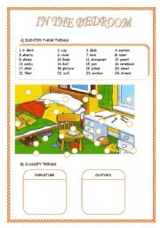 English Worksheet: IN THE BEDROOM