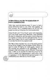 English Worksheet: Reading: International Day for the Elimination of the Racial Discrimination 