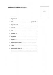 English worksheet: my personal description