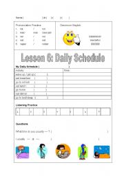 English worksheet: daily schedule