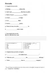 English worksheet: Proverbs exercises