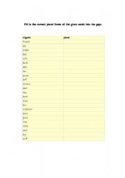 English Worksheet: Write the correct plural