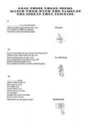 English worksheet: Sports poems