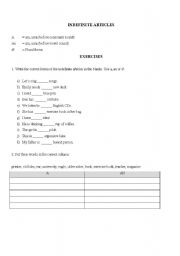 English Worksheet: Indefinite Article