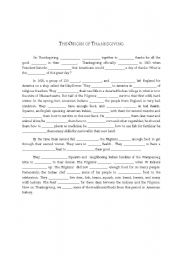 English Worksheet: The Origin of Thanksgiving