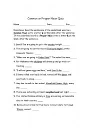 English Worksheet: Common & Proper Nouns Test