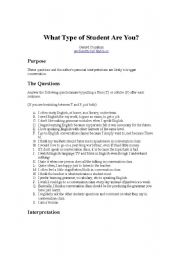 English Worksheet: What type of Student are You?