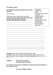 English worksheet: The lazy king - passive voice