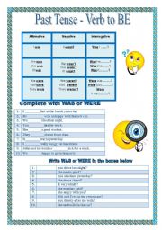 English Worksheet: Past Tense - Verb to BE