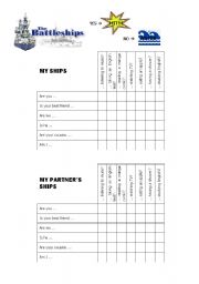 English Worksheet: Present Continuous Battleships