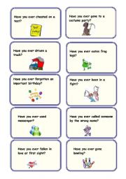 English Worksheet: Have you ever..? Present Perfect Conversation Cards