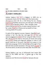 English Worksheet: Key for teacher  AUDREY HEPBURN worksheet 